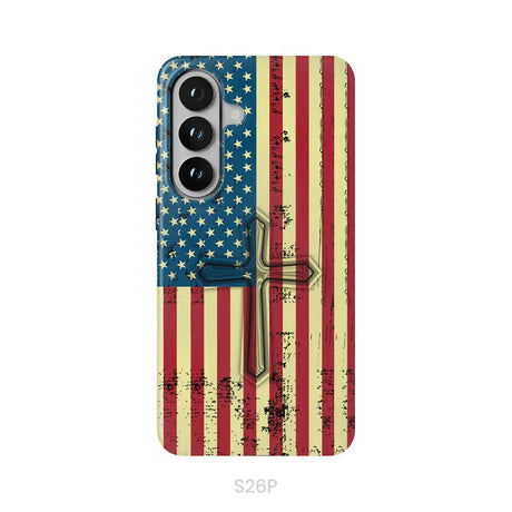 Beautiful American Flag cross phone case Samsung Galaxy S26 Plus / Tough Case