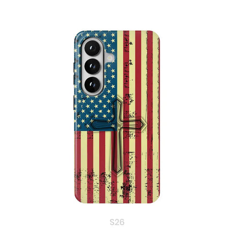 Beautiful American Flag cross phone case Samsung Galaxy S26 / Tough Case