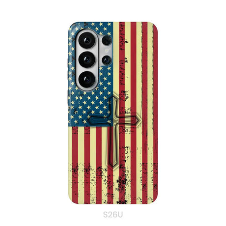 Beautiful American Flag cross phone case Samsung Galaxy S26 Ultra / Tough Case