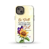 Bible Verse phone cases: Be still and know that I am God butterfly sunflower phone case iPhone 14 Plus / Tough Case