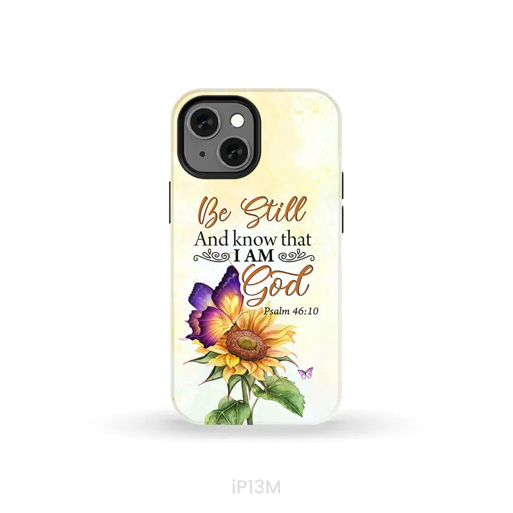 Bible Verse phone cases: Be still and know that I am God butterfly sunflower phone case iPhone 13 Mini / Tough Case