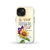 Bible Verse phone cases: Be still and know that I am God butterfly sunflower phone case iPhone 15 / Tough Case