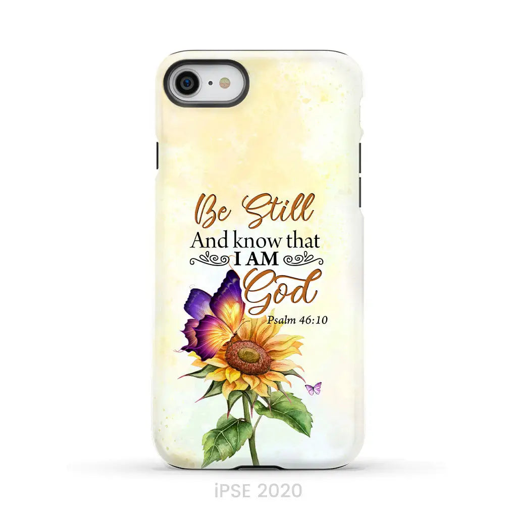 Bible Verse phone cases: Be still and know that I am God butterfly sunflower phone case iPhone SE 2020 / Tough Case