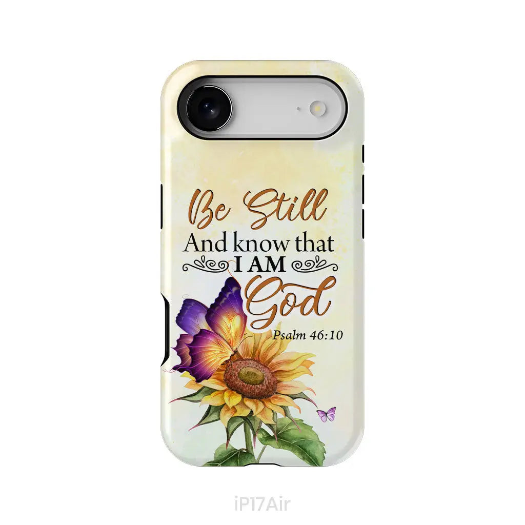 Bible Verse phone cases: Be still and know that I am God butterfly sunflower phone case iPhone 17 Air / Tough Case