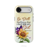 Bible Verse phone cases: Be still and know that I am God butterfly sunflower phone case iPhone 17 Air / Tough Case