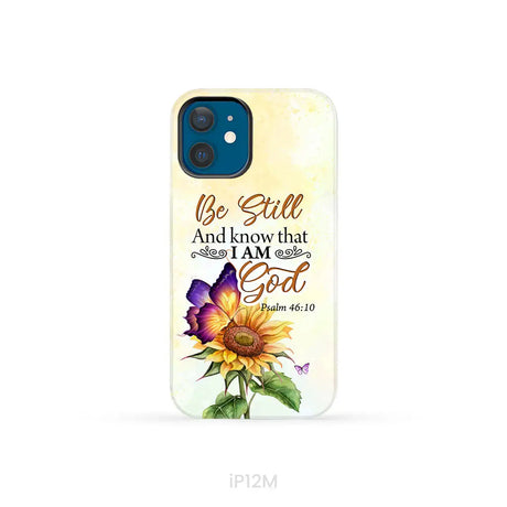 Bible Verse phone cases: Be still and know that I am God butterfly sunflower phone case iPhone 12 Mini / Tough Case