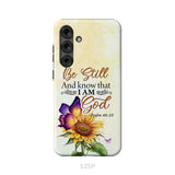 Bible Verse phone cases: Be still and know that I am God butterfly sunflower phone case Samsung Galaxy S25 Plus / Tough