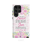 Bible verse phone cases: For God so loved the world John 3:16 Floral case Samsung Galaxy S24 Ultra / Tough