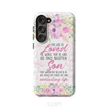Bible verse phone cases: For God so loved the world John 3:16 Floral case Samsung Galaxy S23 Plus / Tough