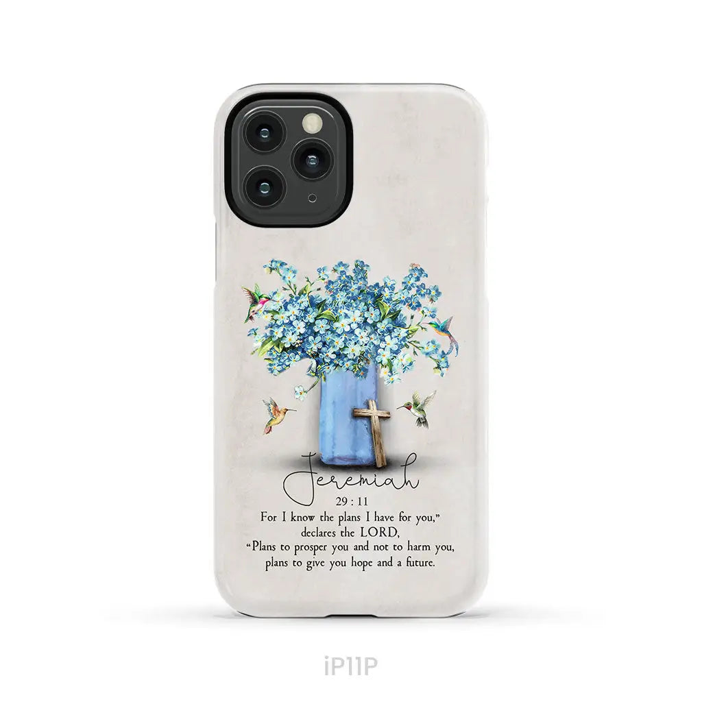 Bible Verse Phone Cases: Jeremiah 29:11 Niv Hummingbird Flowers Case iPhone 11 Pro / Tough