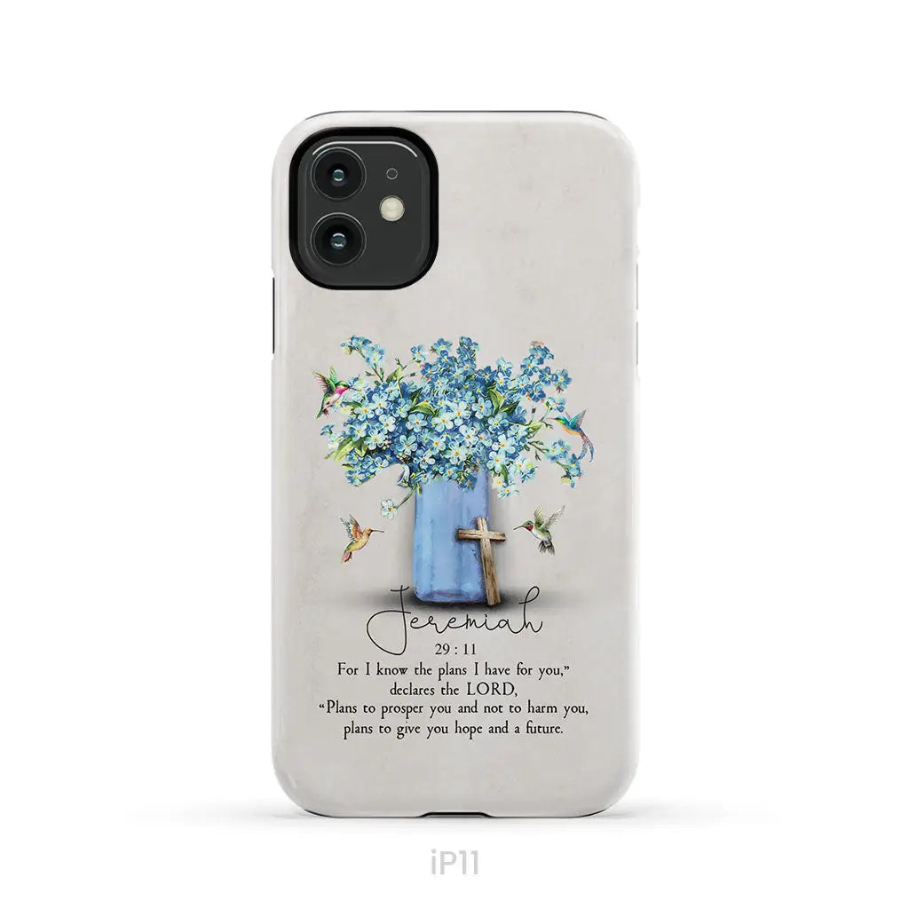 Bible Verse Phone Cases: Jeremiah 29:11 Niv Hummingbird Flowers Case iPhone 11 / Tough