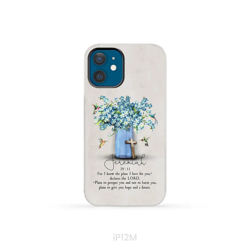 Bible Verse Phone Cases: Jeremiah 29:11 Niv Hummingbird Flowers Case iPhone 12 Mini / Tough