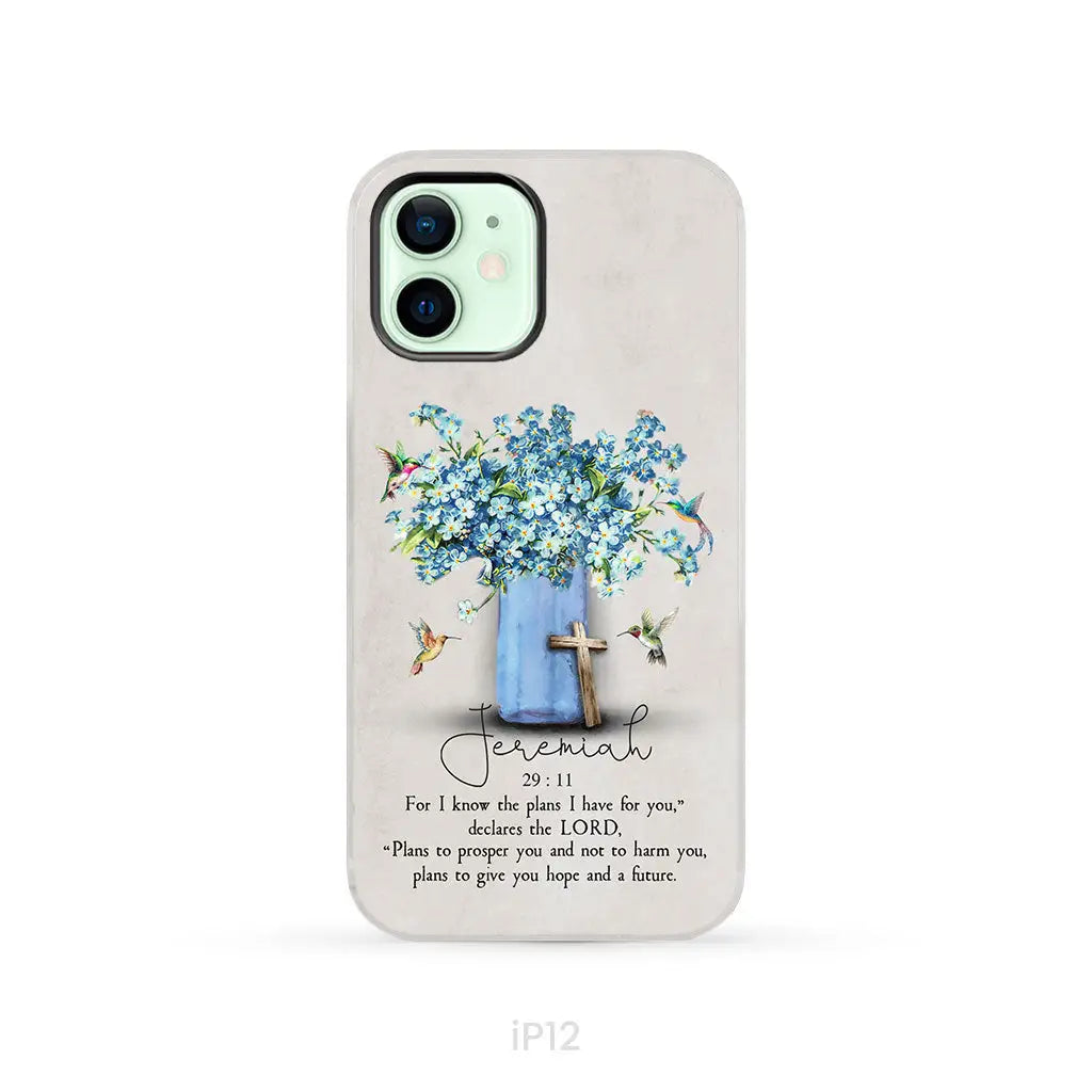 Bible Verse Phone Cases: Jeremiah 29:11 Niv Hummingbird Flowers Case iPhone 12 / Tough