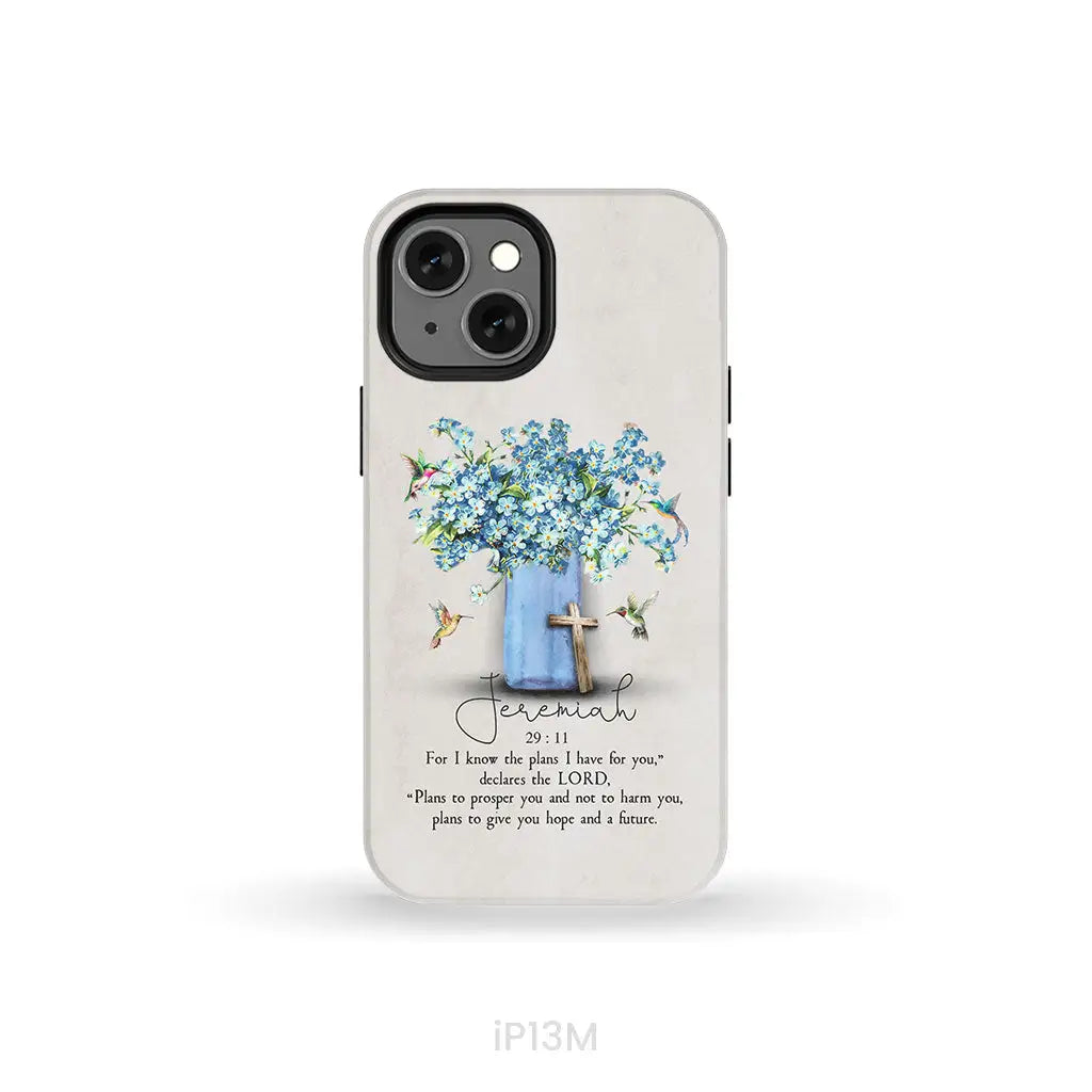 Bible Verse Phone Cases: Jeremiah 29:11 Niv Hummingbird Flowers Case iPhone 13 Mini / Tough