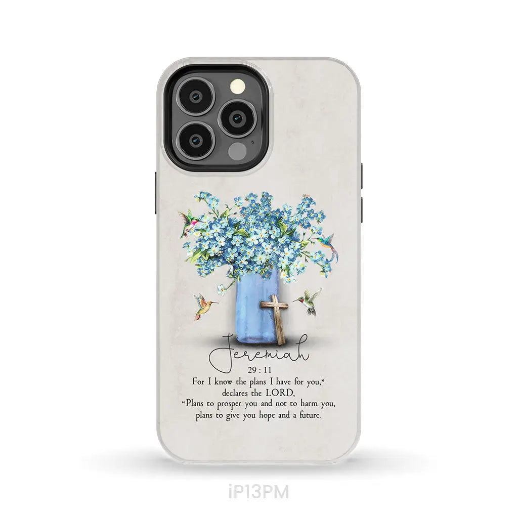Bible Verse Phone Cases: Jeremiah 29:11 Niv Hummingbird Flowers Case iPhone 13 Pro Max / Tough