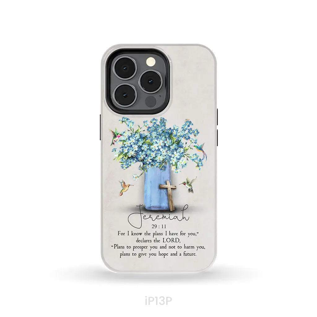 Bible Verse Phone Cases: Jeremiah 29:11 Niv Hummingbird Flowers Case iPhone 13 Pro / Tough