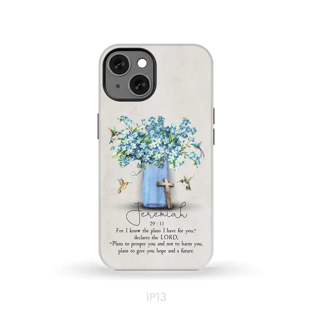 Bible Verse Phone Cases: Jeremiah 29:11 Niv Hummingbird Flowers Case iPhone 13 / Tough