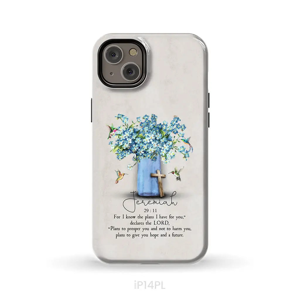 Bible Verse Phone Cases: Jeremiah 29:11 Niv Hummingbird Flowers Case iPhone 14 Plus / Tough