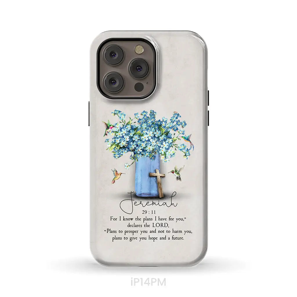 Bible Verse Phone Cases: Jeremiah 29:11 Niv Hummingbird Flowers Case iPhone 14 Pro Max / Tough