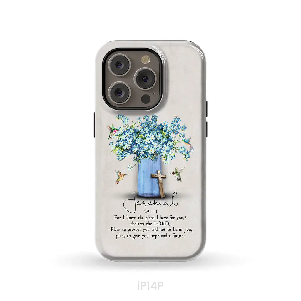 Bible Verse Phone Cases: Jeremiah 29:11 Niv Hummingbird Flowers Case iPhone 14 Pro / Tough