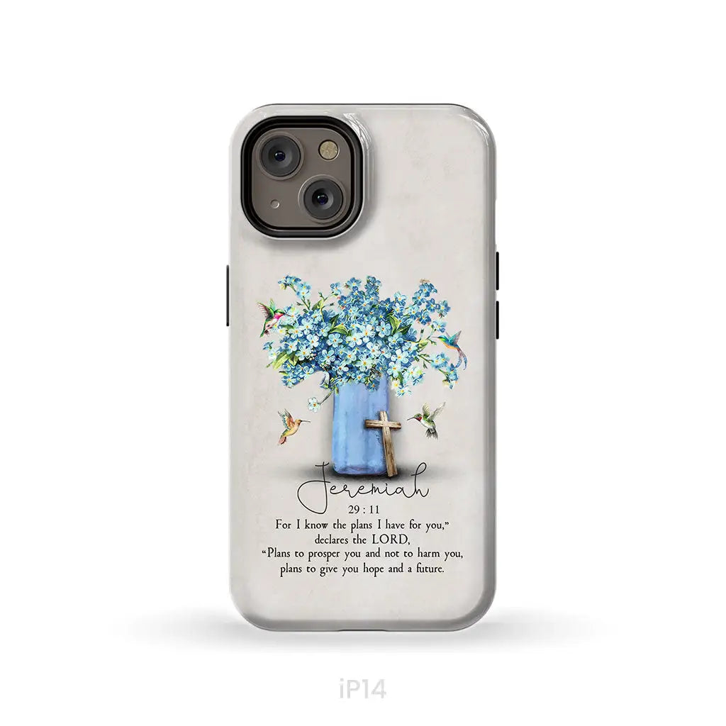 Bible Verse Phone Cases: Jeremiah 29:11 Niv Hummingbird Flowers Case iPhone 14 / Tough
