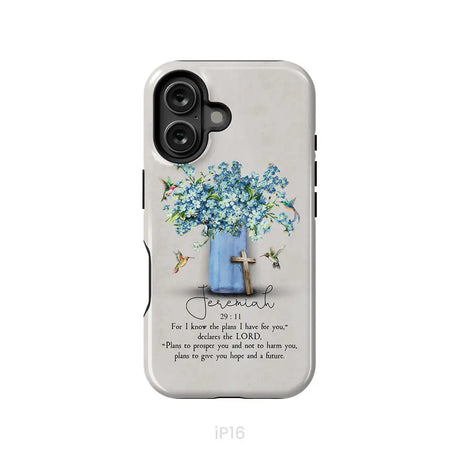 Bible Verse Phone Cases: Jeremiah 29:11 NIV Hummingbird Flowers Phone Case iPhone 16 / Tough Case