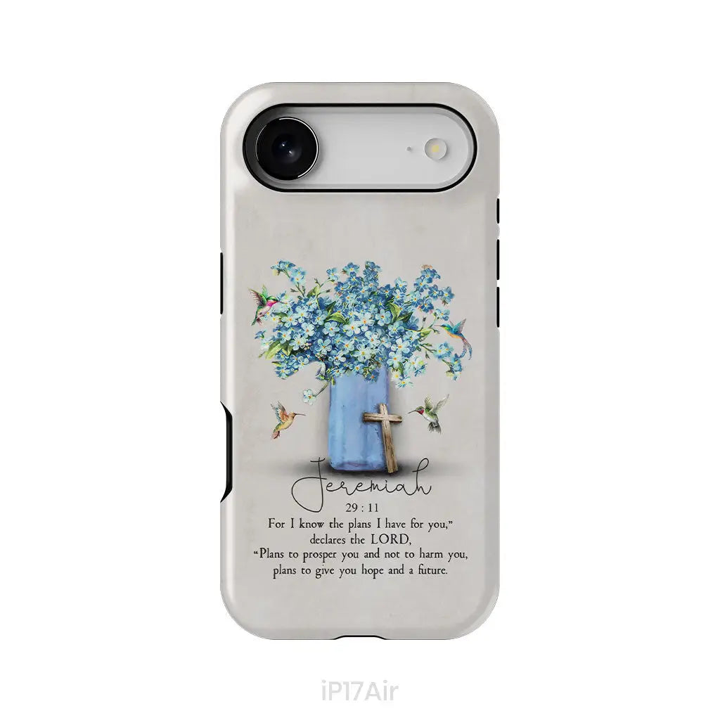 Bible Verse Phone Cases: Jeremiah 29:11 NIV Hummingbird Flowers Phone Case iPhone 17 Air / Tough Case