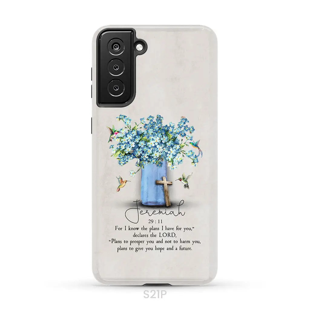 Bible Verse Phone Cases: Jeremiah 29:11 Niv Hummingbird Flowers Case Samsung Galaxy S21 Plus / Tough