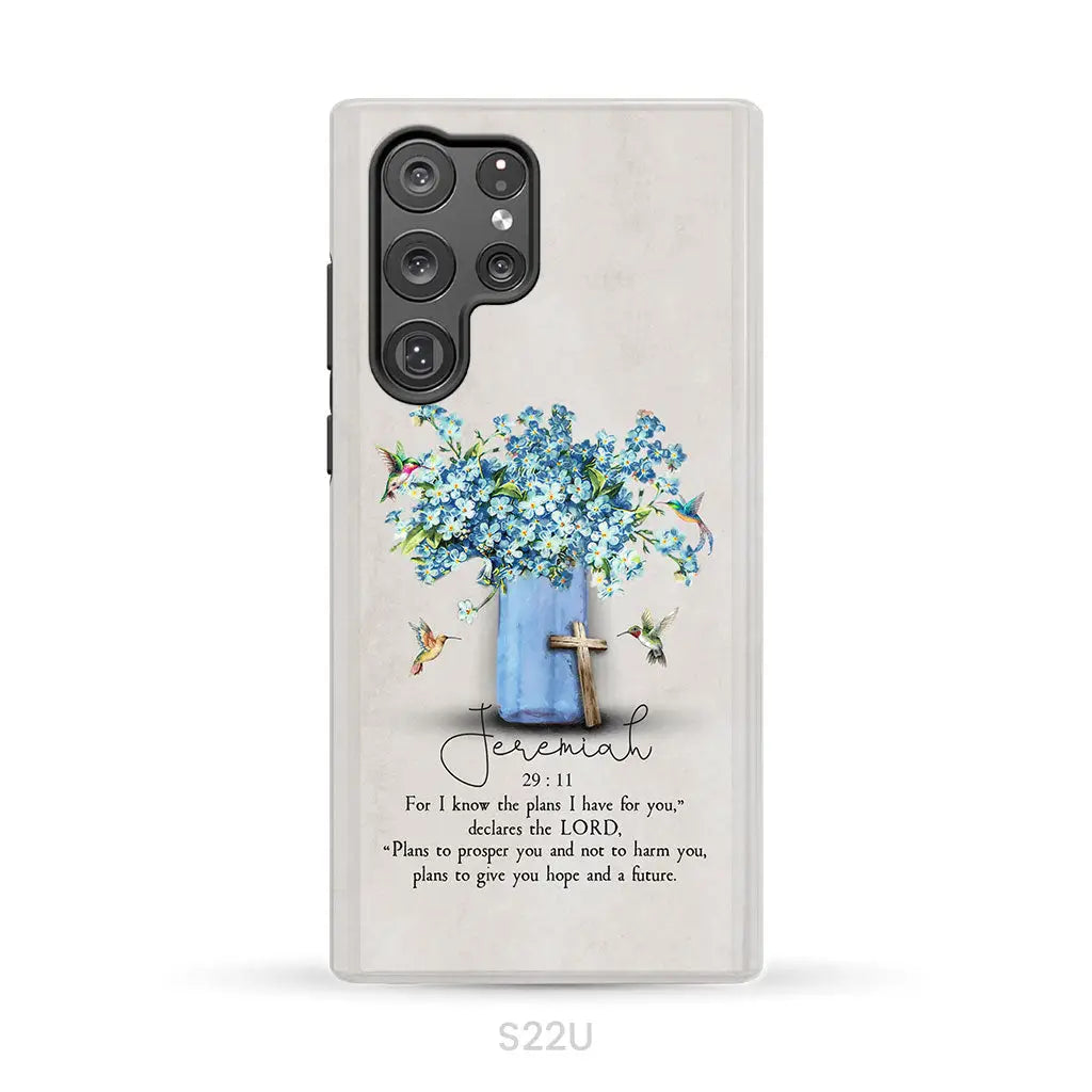 Bible Verse Phone Cases: Jeremiah 29:11 Niv Hummingbird Flowers Case Samsung Galaxy S22 Ultra / Tough