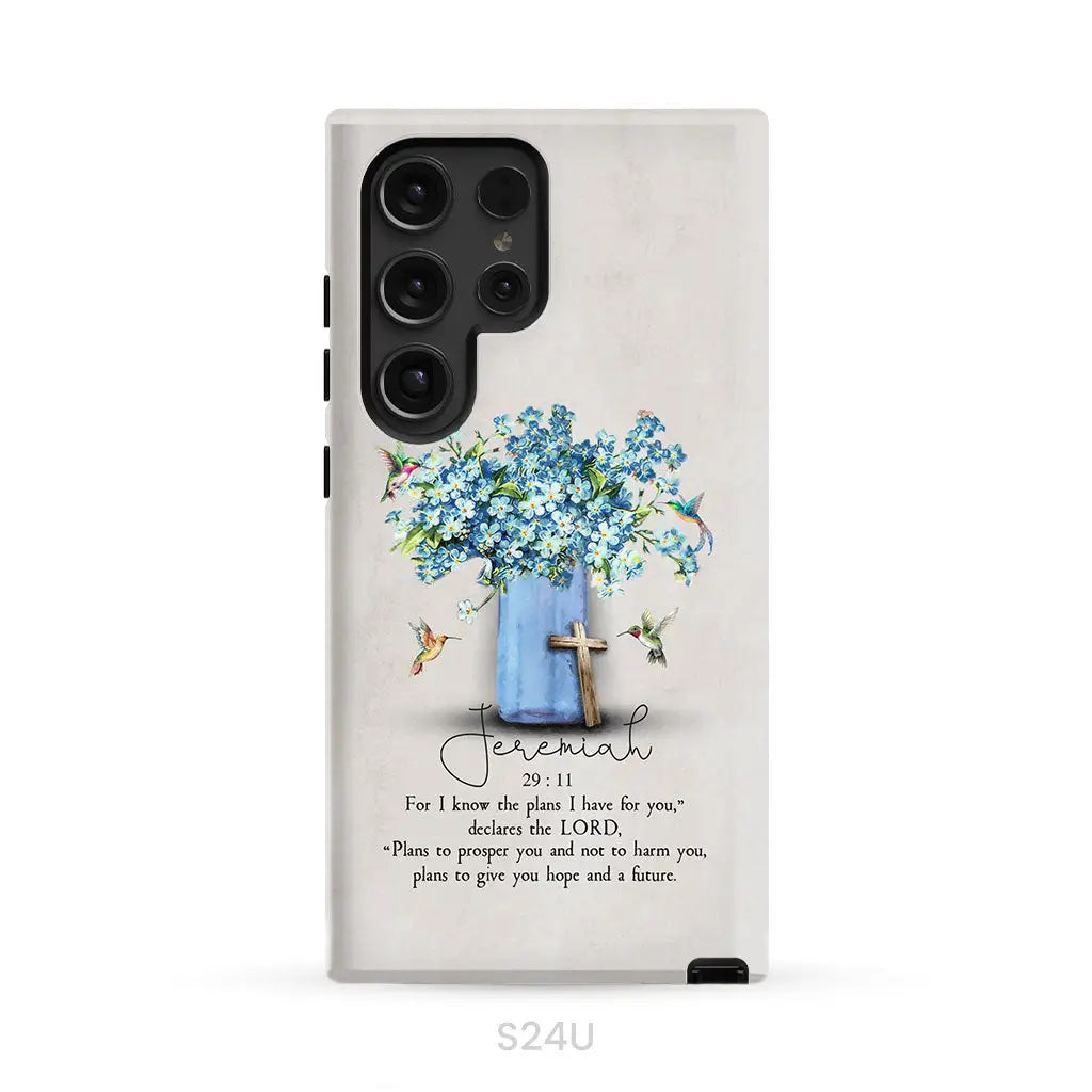 Bible Verse Phone Cases: Jeremiah 29:11 Niv Hummingbird Flowers Case Samsung Galaxy S24 Ultra / Tough