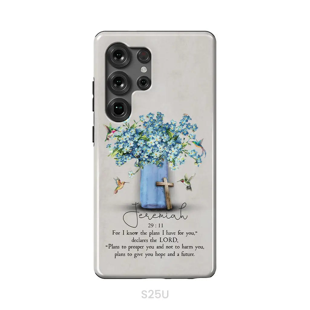 Bible Verse Phone Cases: Jeremiah 29:11 NIV Hummingbird Flowers Phone Case Samsung Galaxy S25 Ultra / Tough Case