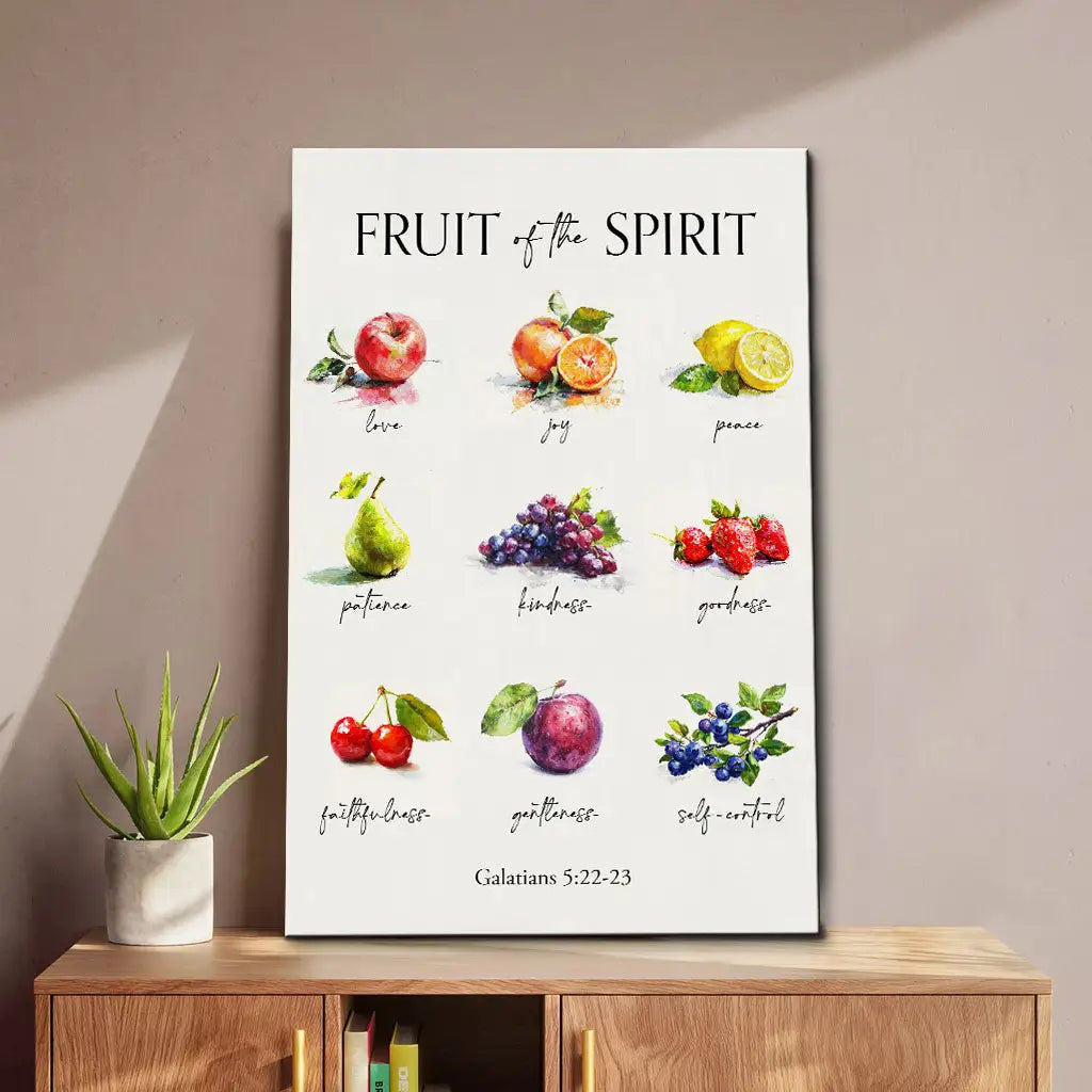 Bible verse wall art: Galatians 5:22-23 The fruit of the spirit canvas art