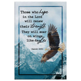 Inspirational canvas print with Isaiah 40:31 Bible verse and soaring eagle, "Those Who Hope in the Lord," ideal Christian canvas wall art for homes.