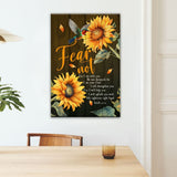 Christian wall art featuring Isaiah 41:10, "Fear Not for I Am With You," with hummingbird and sunflower, perfect faith-based decor.