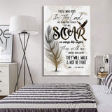 Christian home decor featuring Isaiah 40:31, "Soar on Wings Like Eagles," feather design, perfect for uplifting wall art.