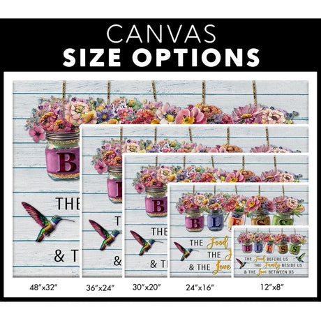 Bless the Food Before Us Flowers Hanging in Jars Wall Art Canvas Size Options