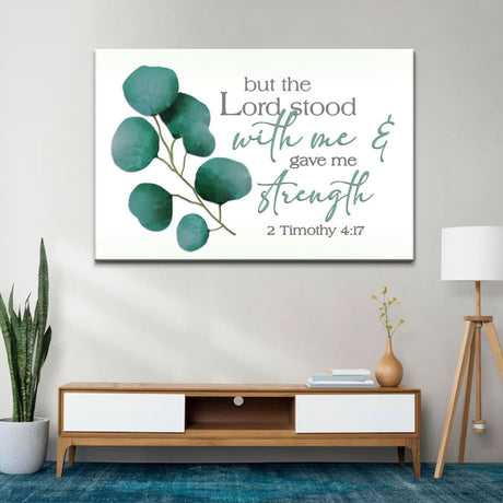 Christian wall art with Bible verse 2 Timothy 4:17, perfect for inspirational gifts and faith-based home decor.