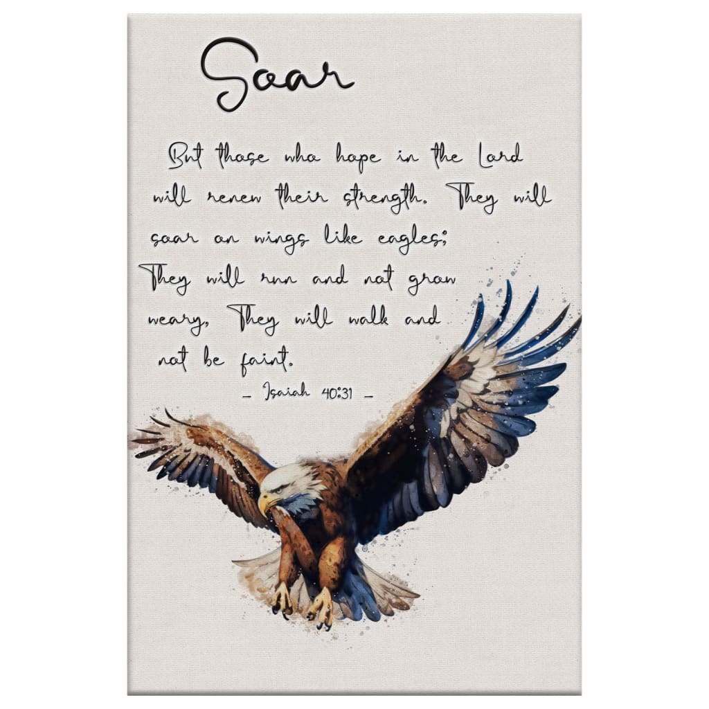 Faith-based Isaiah 40:31 wall art, "Hope in the Lord" verse with eagle flying for strength and inspiration.