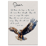 Faith-based Isaiah 40:31 wall art, "Hope in the Lord" verse with eagle flying for strength and inspiration.