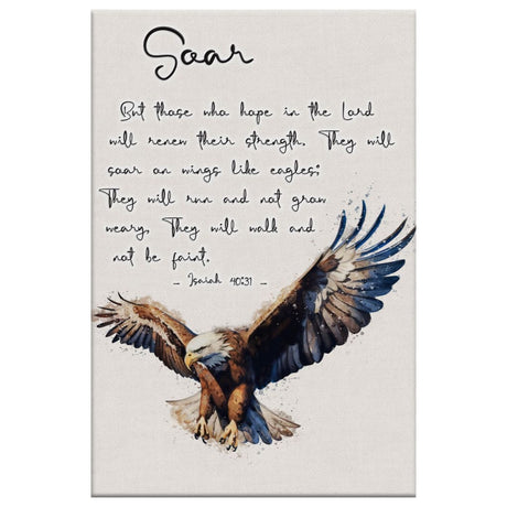 Faith-based Isaiah 40:31 wall art, "Hope in the Lord" verse with eagle flying for strength and inspiration.
