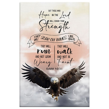 Faith-based wall decor with Isaiah 40:31, "But those who hope in the Lord will renew their strength," complemented by a powerful eagle image.