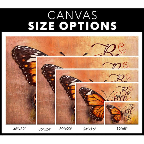 "Be Still and Know That I Am God" Psalm 46:10 Bible verse wall art canvas print with monarch butterfly / size options.