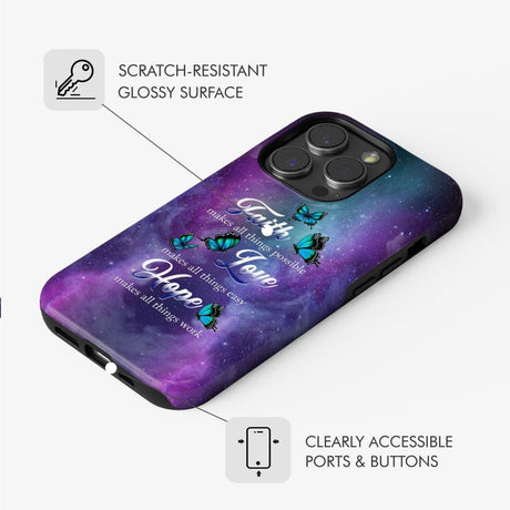 Butterfly faith makes all things possible Christian phone case
