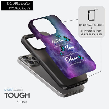 Butterfly faith makes all things possible Christian phone case