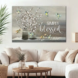 Christian wall art canvas: "Simply Blessed." Inspirational faith-based decor for a warm and joyful home.
