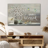"Simply Blessed" wall decor, inspiring Christian canvas art, ideal for gifts or home decoration.
