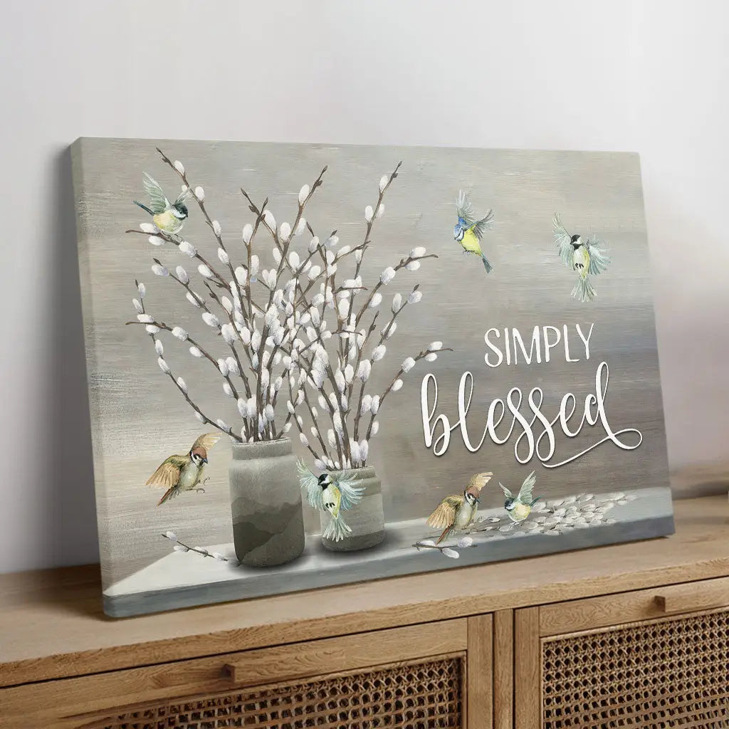Best-selling Christian wall art canvas with &quot;Simply Blessed,&quot; an uplifting addition to any faith-based space.