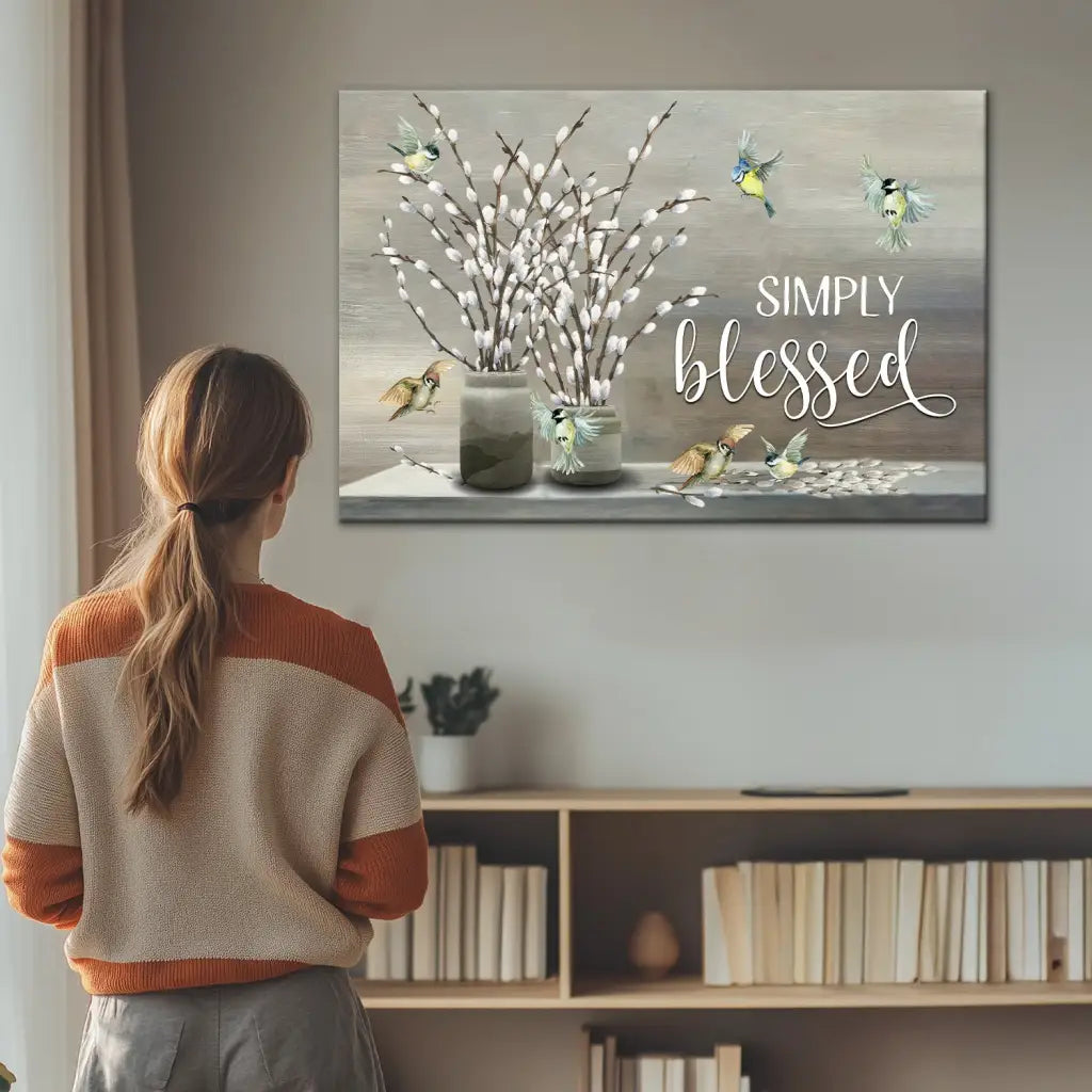 Faith-based canvas print: "Simply Blessed" Christian wall decor, perfect for uplifting home decoration.