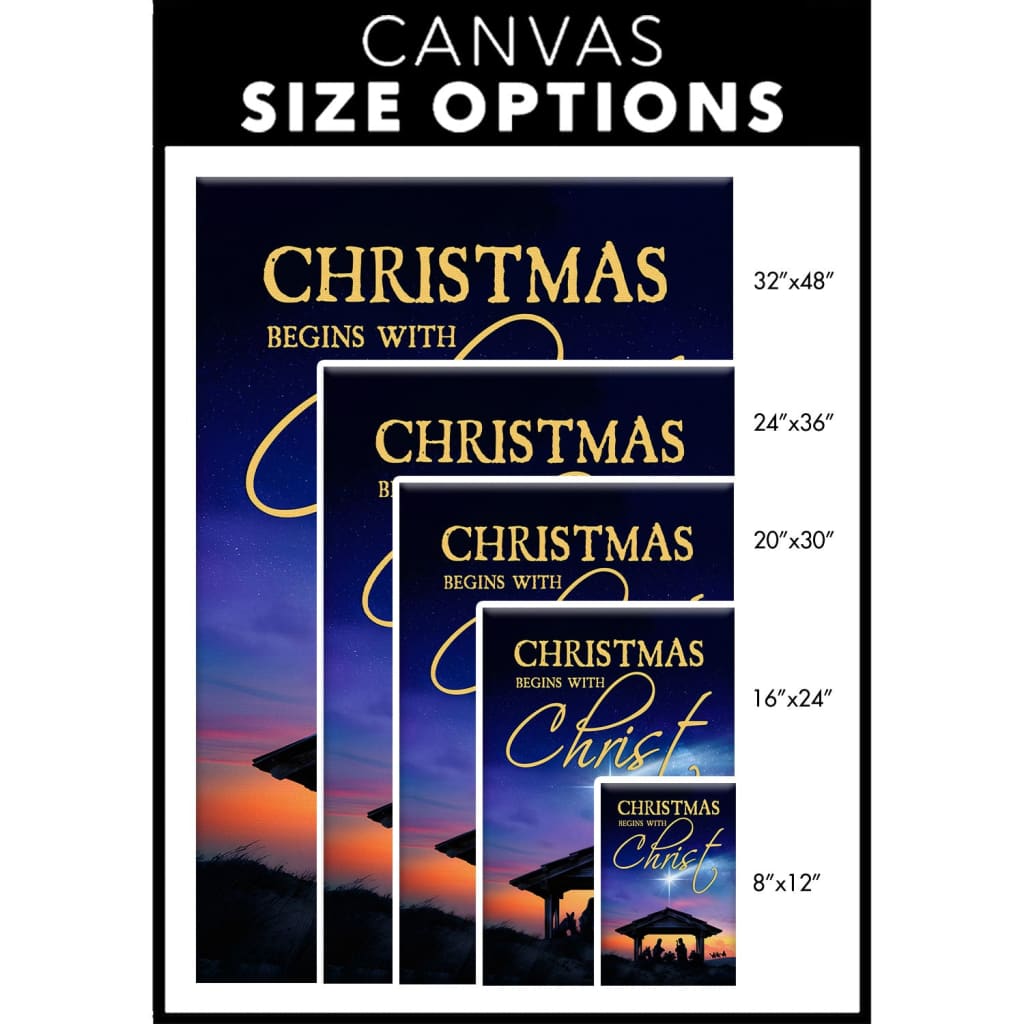 Faith-based Christmas wall art displaying "Christmas Begins With Christ" with the nativity scene, great religious holiday decor.
