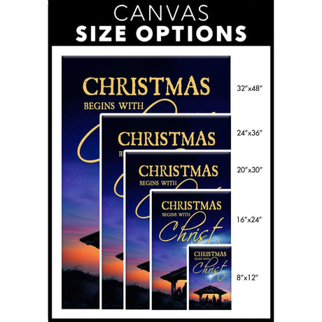 Faith-based Christmas wall art displaying "Christmas Begins With Christ" with the nativity scene, great religious holiday decor.